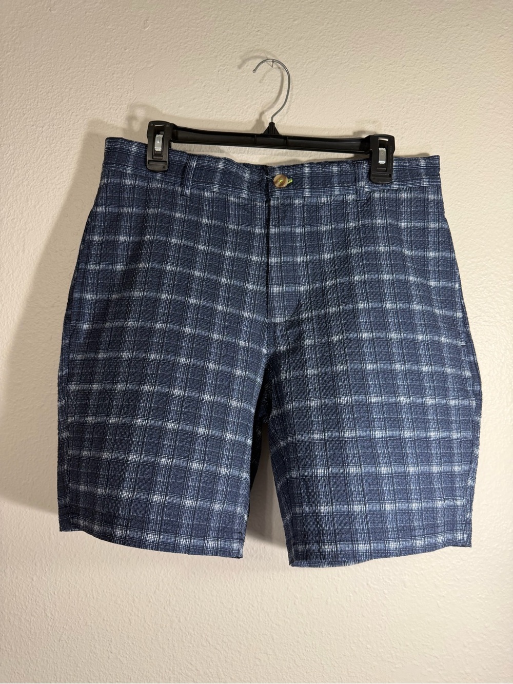 Tailorbyrd Navy & Light Blue Plaid Flat Front Shorts Size 32